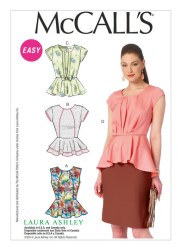 6990 MCCALLS EASY SLEEVES OR NOT PEPLUM FLOUNCE TOPS PATTERN 14-22; 6-14 CHOICE UNCUT